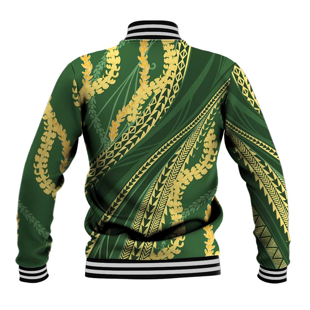 Polynesian Puakeniken Pikake Twisted Lei Baseball Jacket Emerald - Polynesian Pride