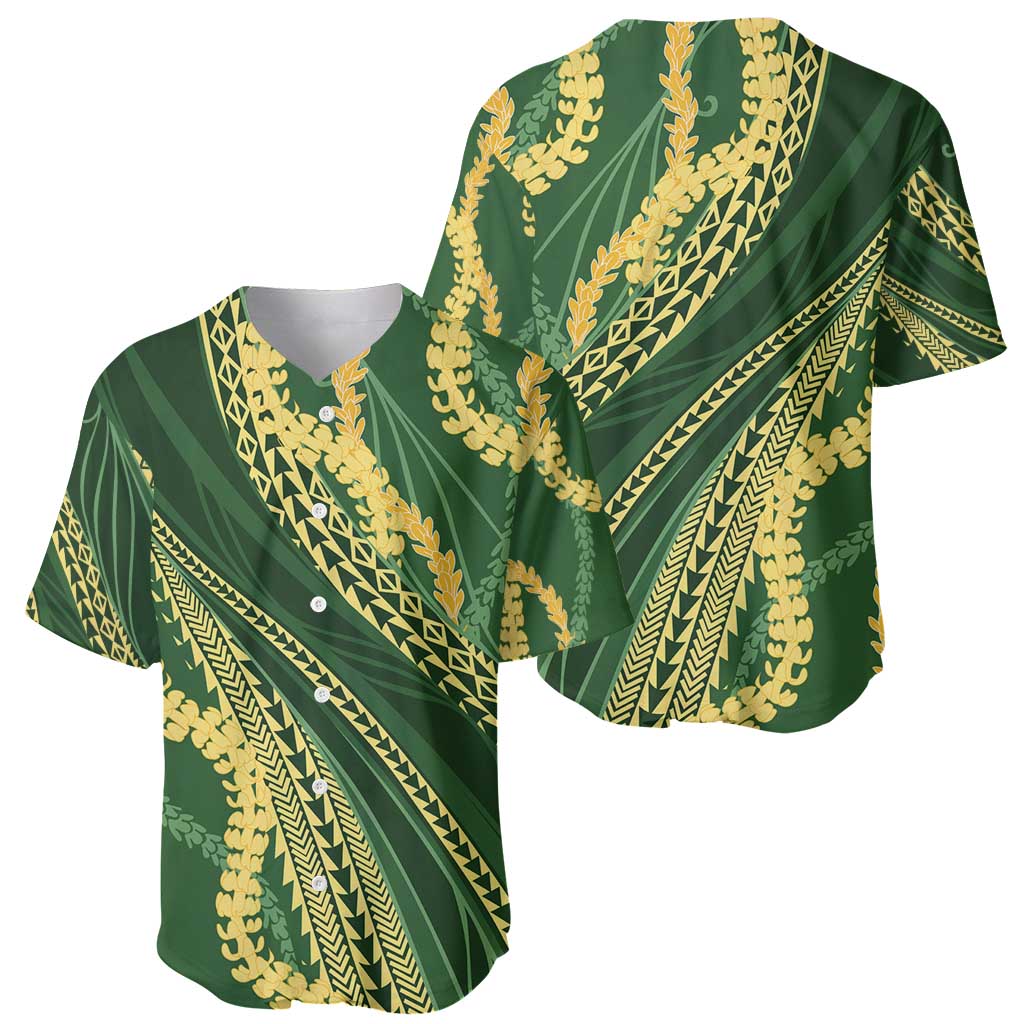 Polynesian Puakeniken Pikake Twisted Lei Baseball Jersey Emerald - Polynesian Pride