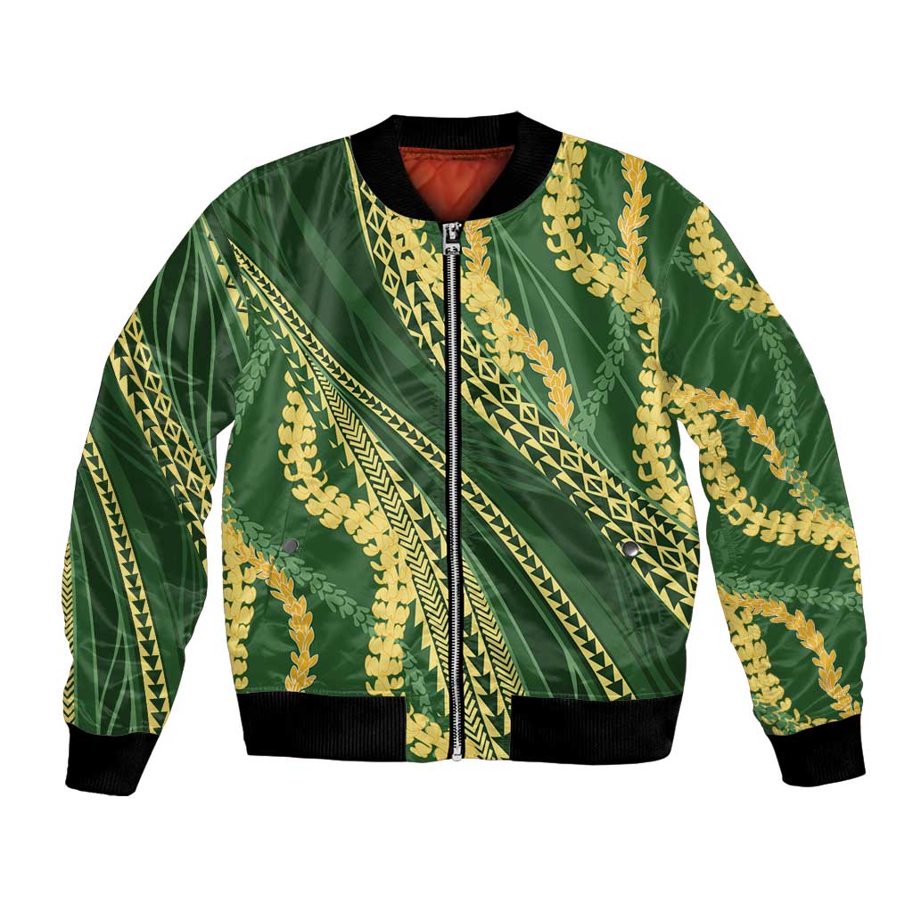 Polynesian Puakeniken Pikake Twisted Lei Bomber Jacket Emerald LT7 Unisex Emerald - Polynesian Pride