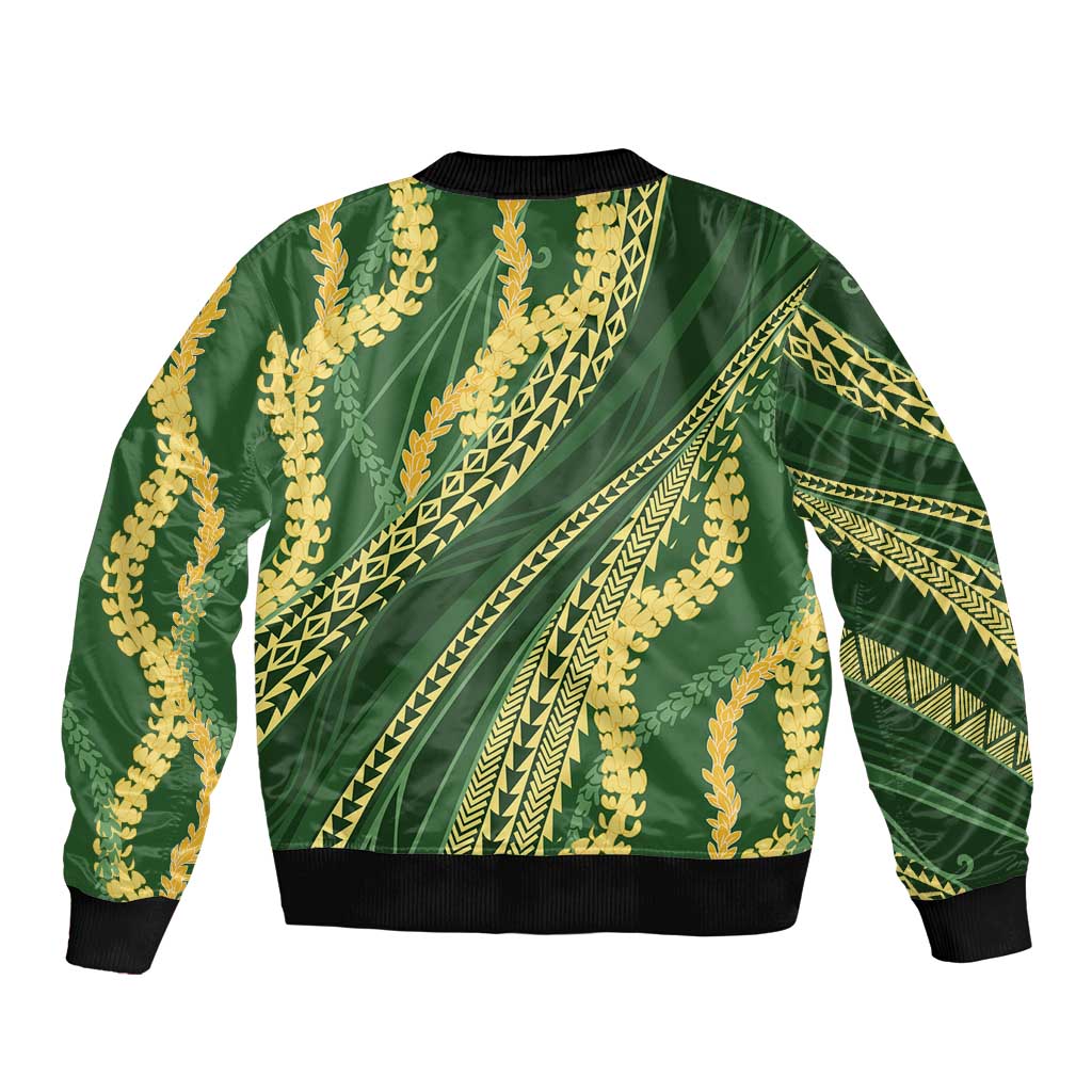 Polynesian Puakeniken Pikake Twisted Lei Bomber Jacket Emerald LT7 - Polynesian Pride