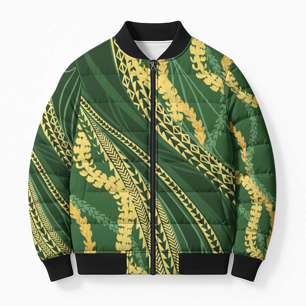Polynesian Puakeniken Pikake Twisted Lei Bomber Puffer Jacket Emerald LT7 Unisex Emerald - Polynesian Pride