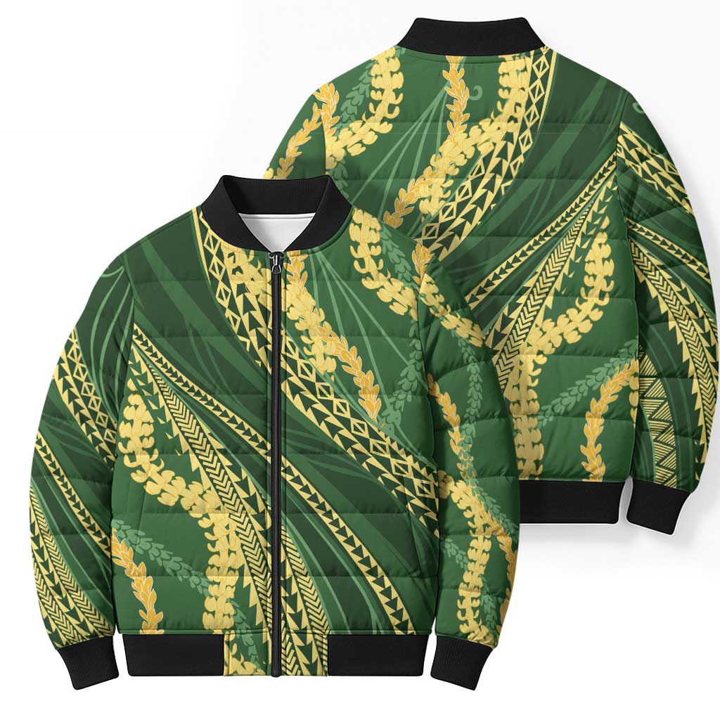 Polynesian Puakeniken Pikake Twisted Lei Bomber Puffer Jacket Emerald LT7 - Polynesian Pride