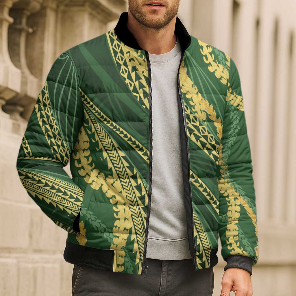 Polynesian Puakeniken Pikake Twisted Lei Bomber Puffer Jacket Emerald LT7 - Polynesian Pride