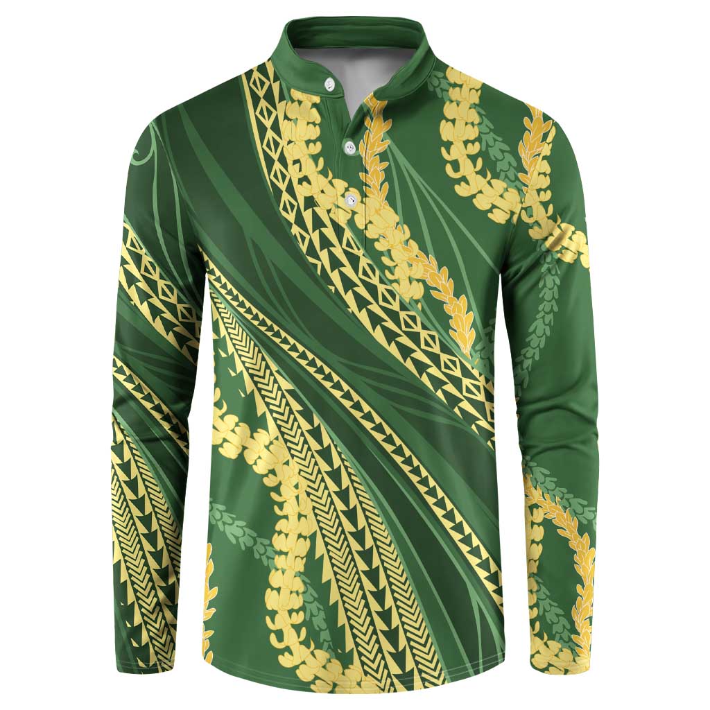 Polynesian Puakeniken Pikake Twisted Lei Button Sweatshirt Emerald - Polynesian Pride