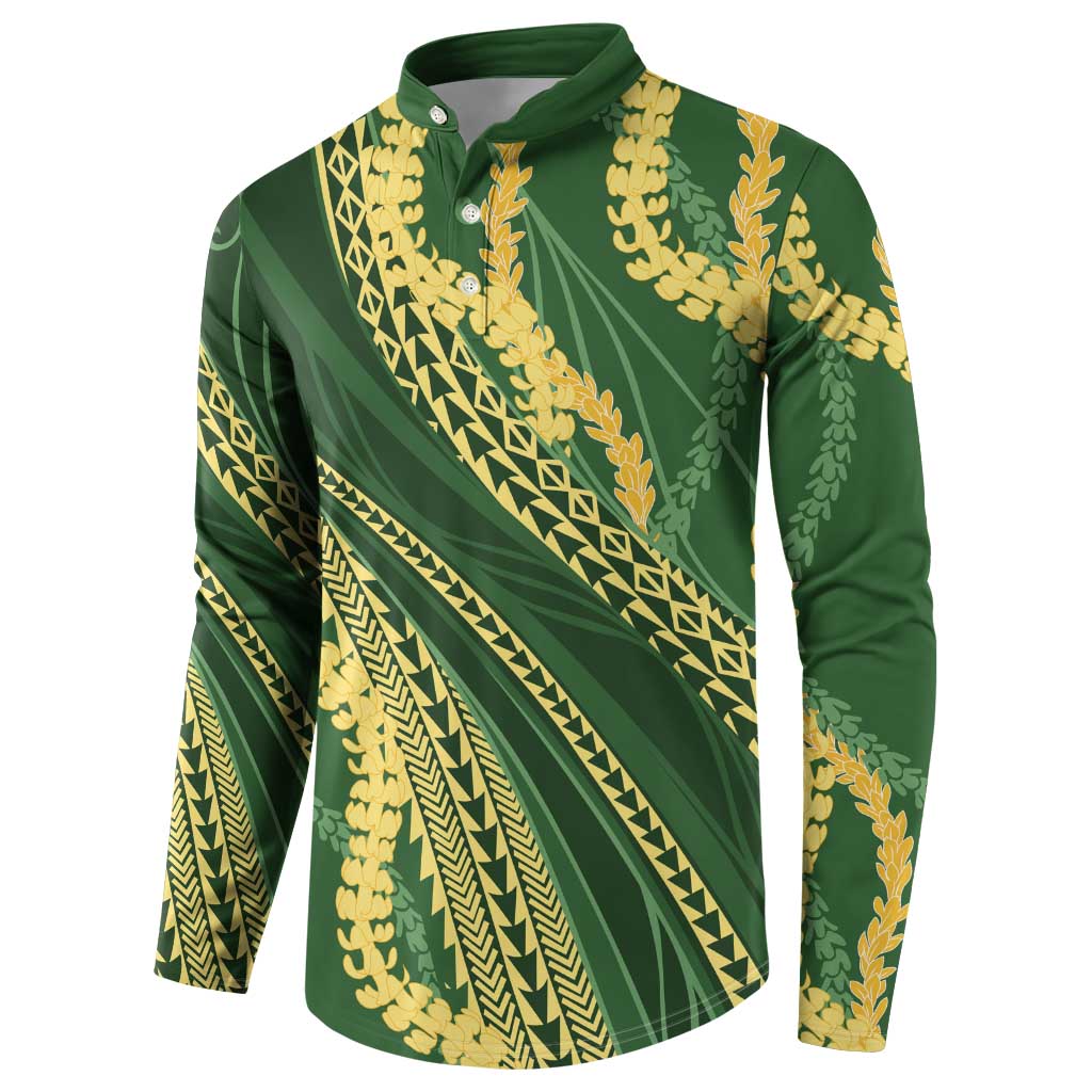 Polynesian Puakeniken Pikake Twisted Lei Button Sweatshirt Emerald - Polynesian Pride