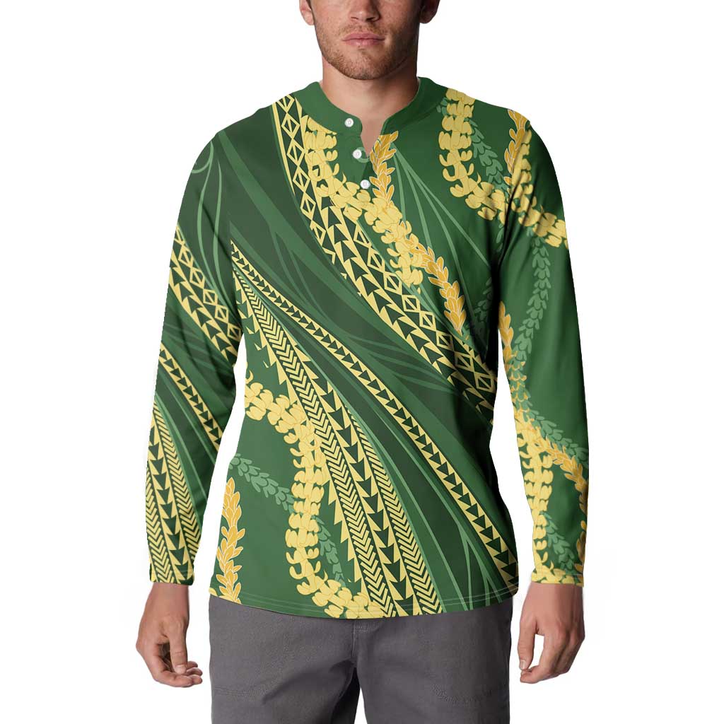 Polynesian Puakeniken Pikake Twisted Lei Button Sweatshirt Emerald - Polynesian Pride