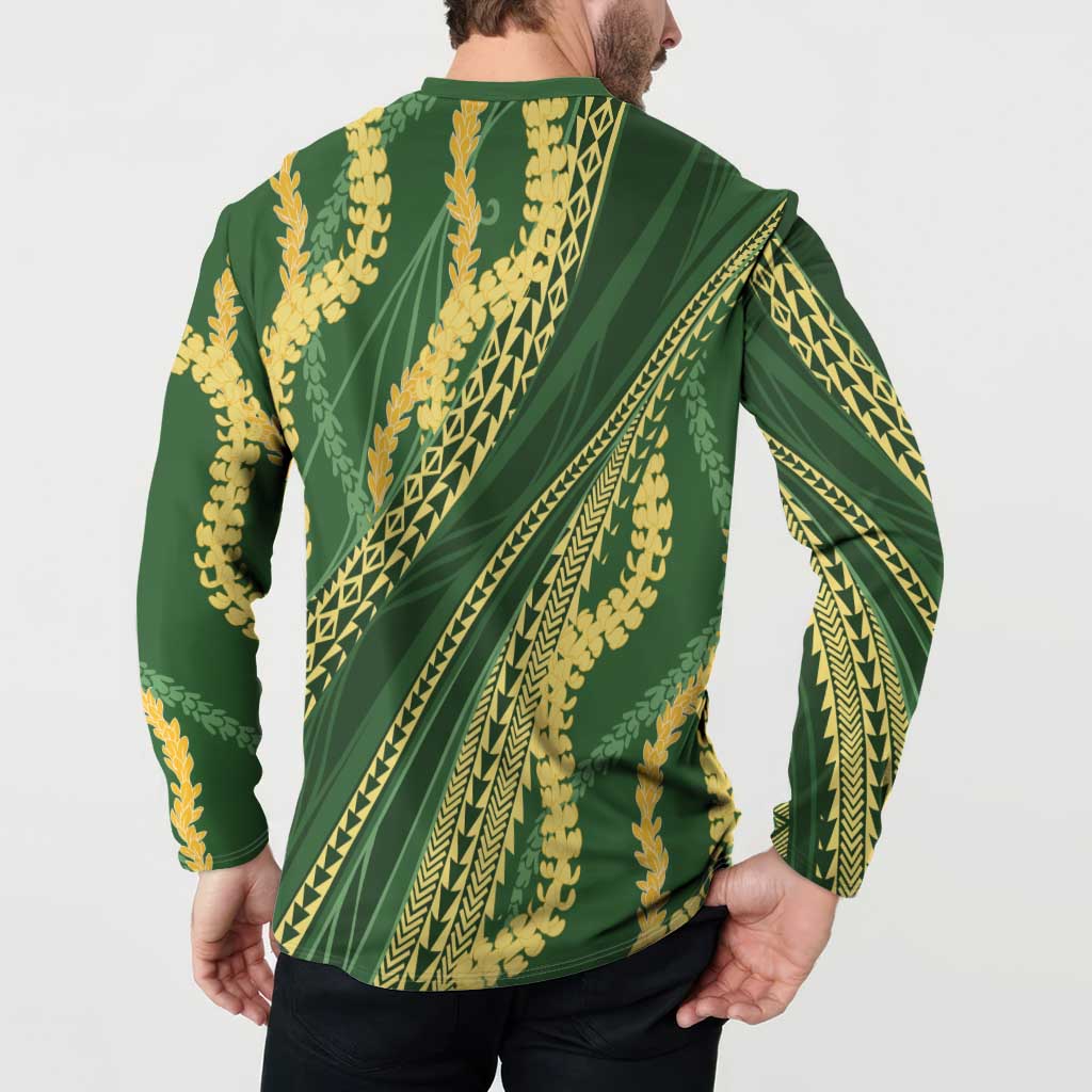 Polynesian Puakeniken Pikake Twisted Lei Button Sweatshirt Emerald - Polynesian Pride