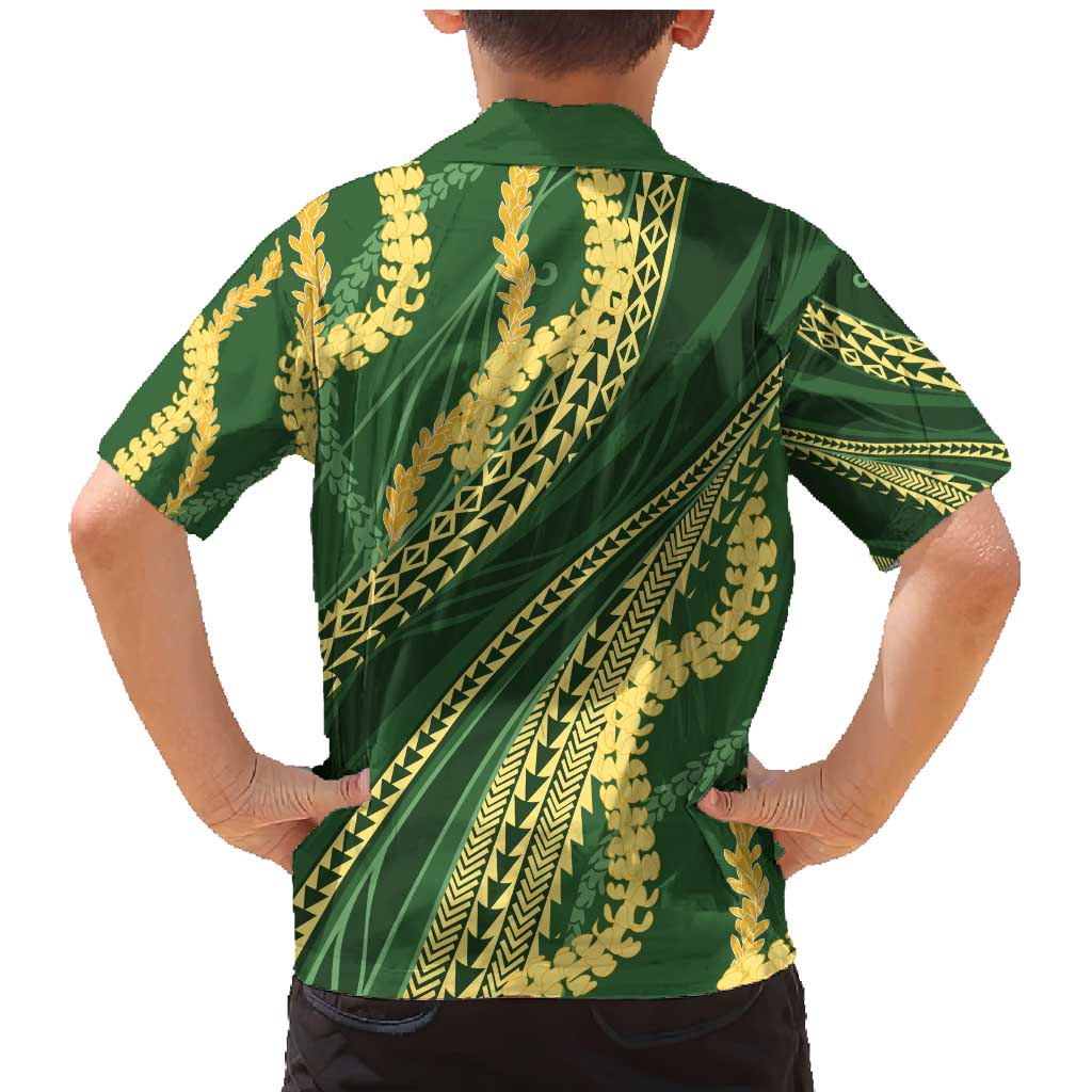 Polynesian Puakeniken Pikake Twisted Lei Family Matching Mermaid Dress and Hawaiian Shirt Emerald - Polynesian Pride