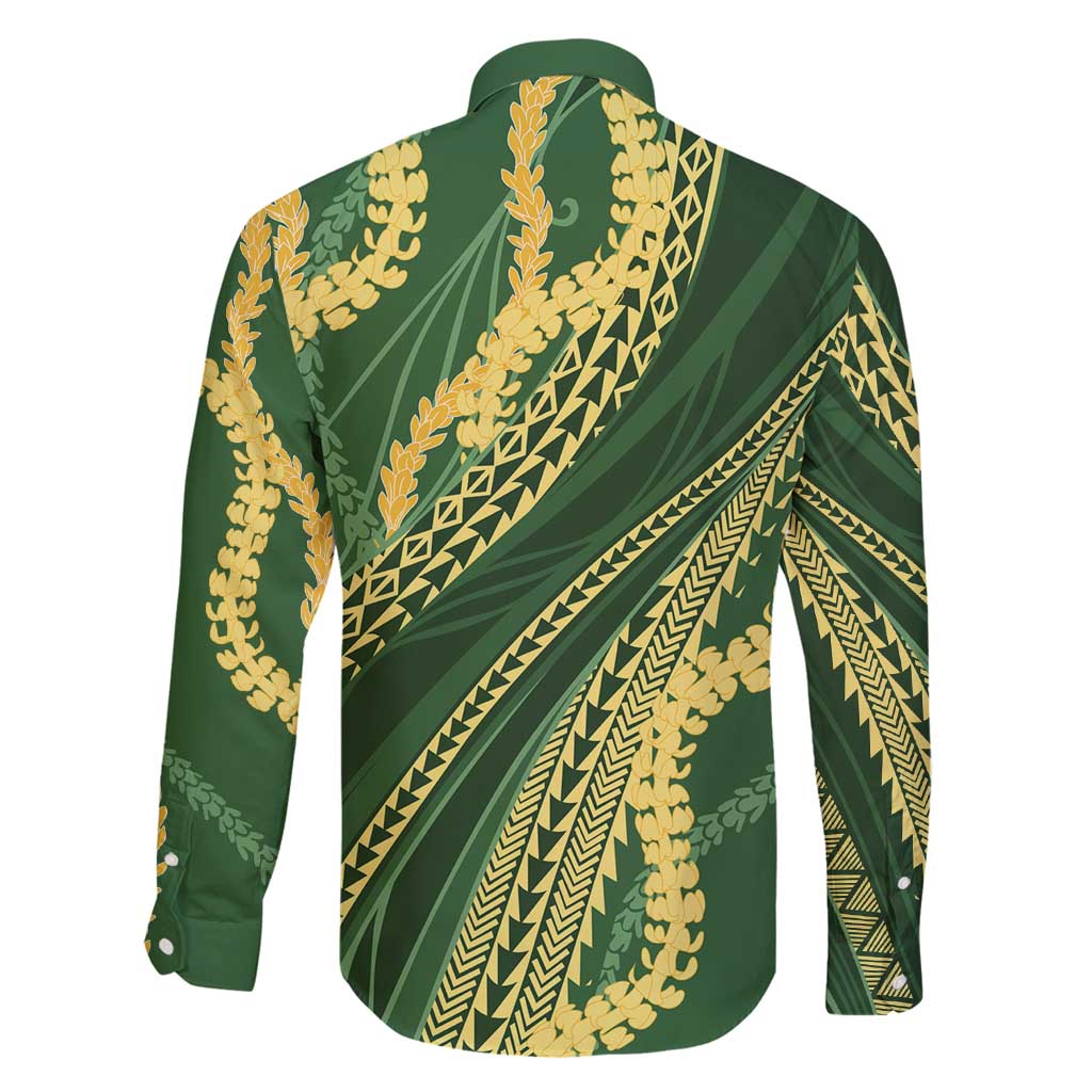 Polynesian Puakeniken Pikake Twisted Lei Family Matching Mermaid Dress and Hawaiian Shirt Emerald - Polynesian Pride