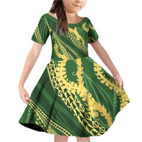 Polynesian Puakeniken Pikake Twisted Lei Family Matching Off Shoulder Short Dress and Hawaiian Shirt Emerald - Polynesian Pride