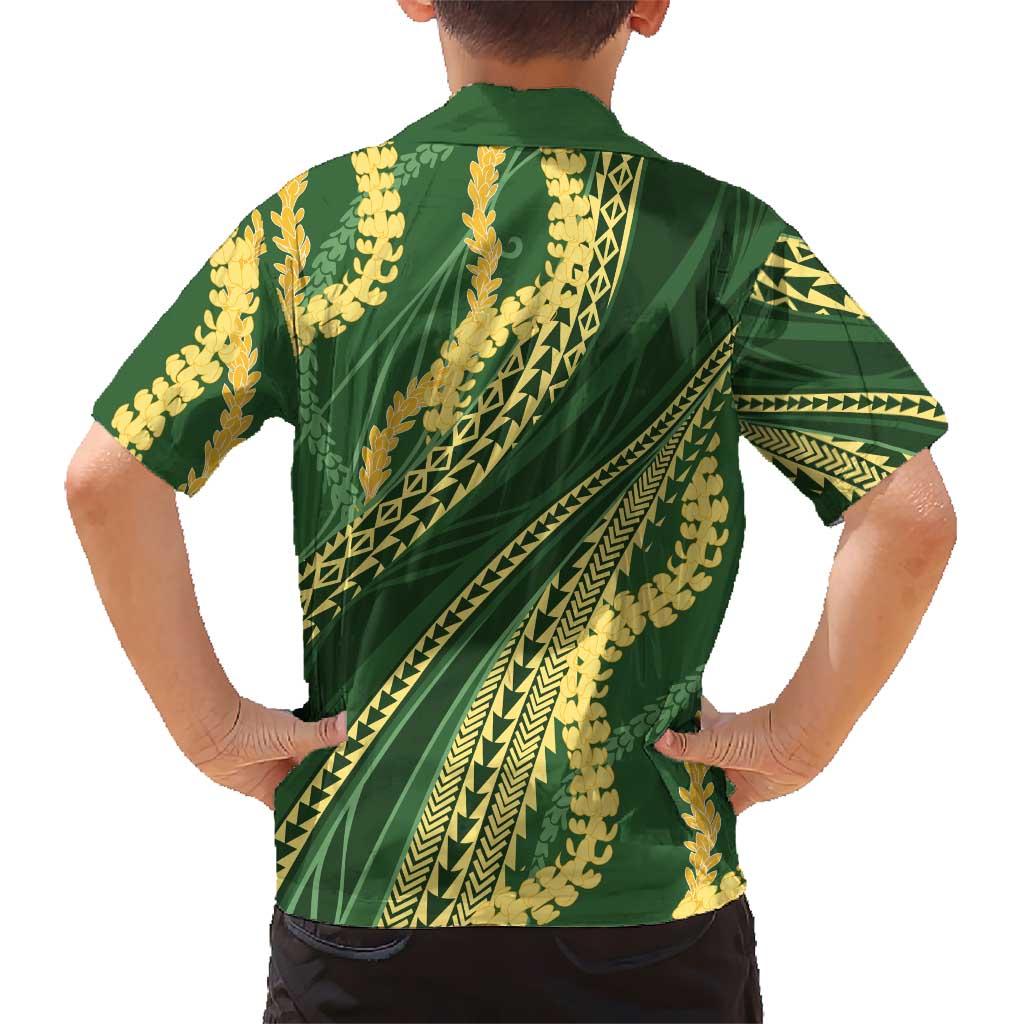 Polynesian Puakeniken Pikake Twisted Lei Family Matching Puletasi and Hawaiian Shirt Emerald LT7 - Polynesian Pride