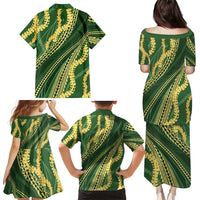 Polynesian Puakeniken Pikake Twisted Lei Family Matching Puletasi and Hawaiian Shirt Emerald LT7 - Polynesian Pride