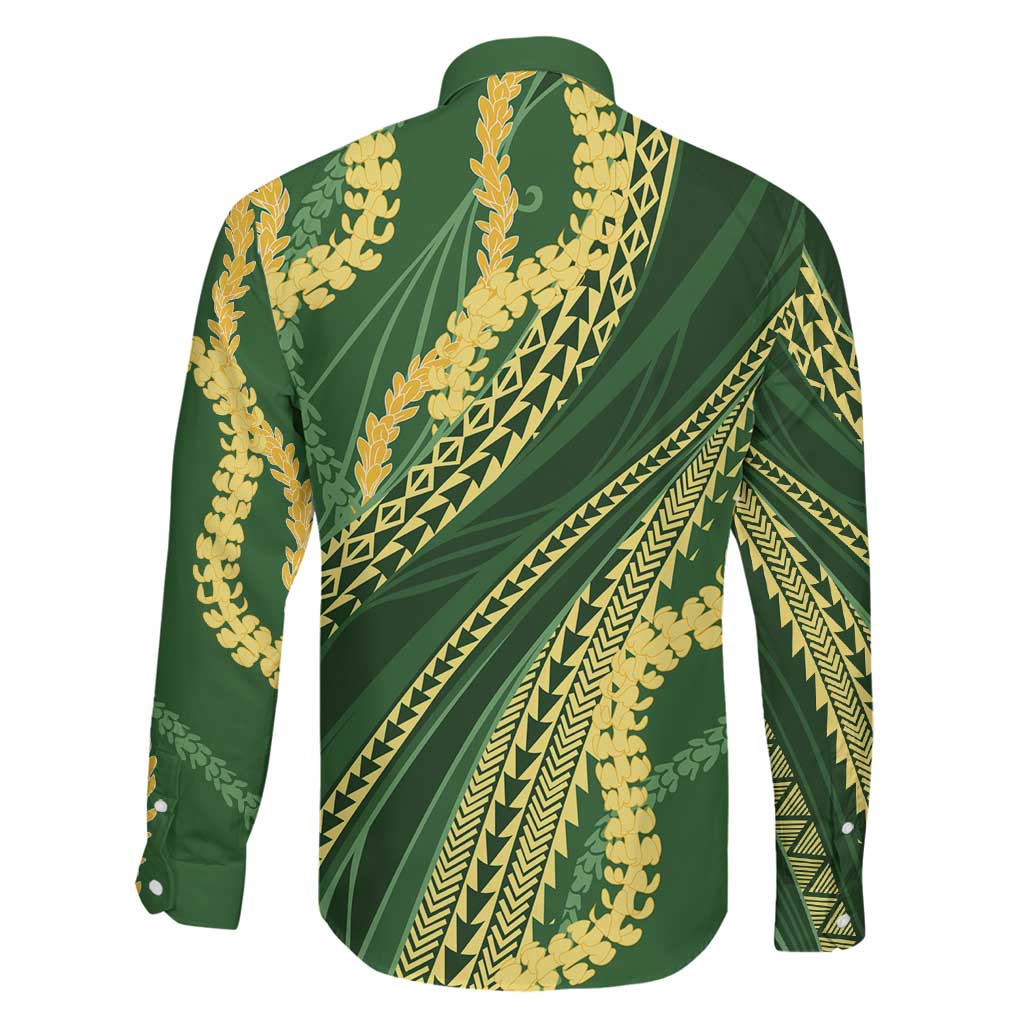 Polynesian Puakeniken Pikake Twisted Lei Family Matching Puletasi and Hawaiian Shirt Emerald LT7 - Polynesian Pride