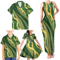 Polynesian Puakeniken Pikake Twisted Lei Family Matching Tank Maxi Dress and Hawaiian Shirt Emerald - Polynesian Pride