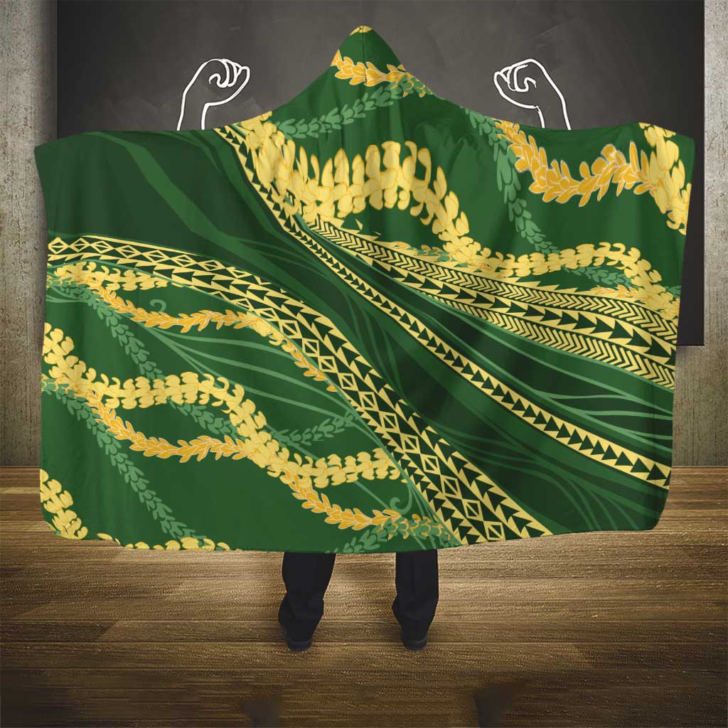Polynesian Puakeniken Pikake Twisted Lei Hooded Blanket Emerald - Polynesian Pride