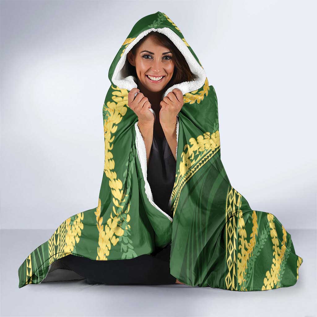 Polynesian Puakeniken Pikake Twisted Lei Hooded Blanket Emerald - Polynesian Pride