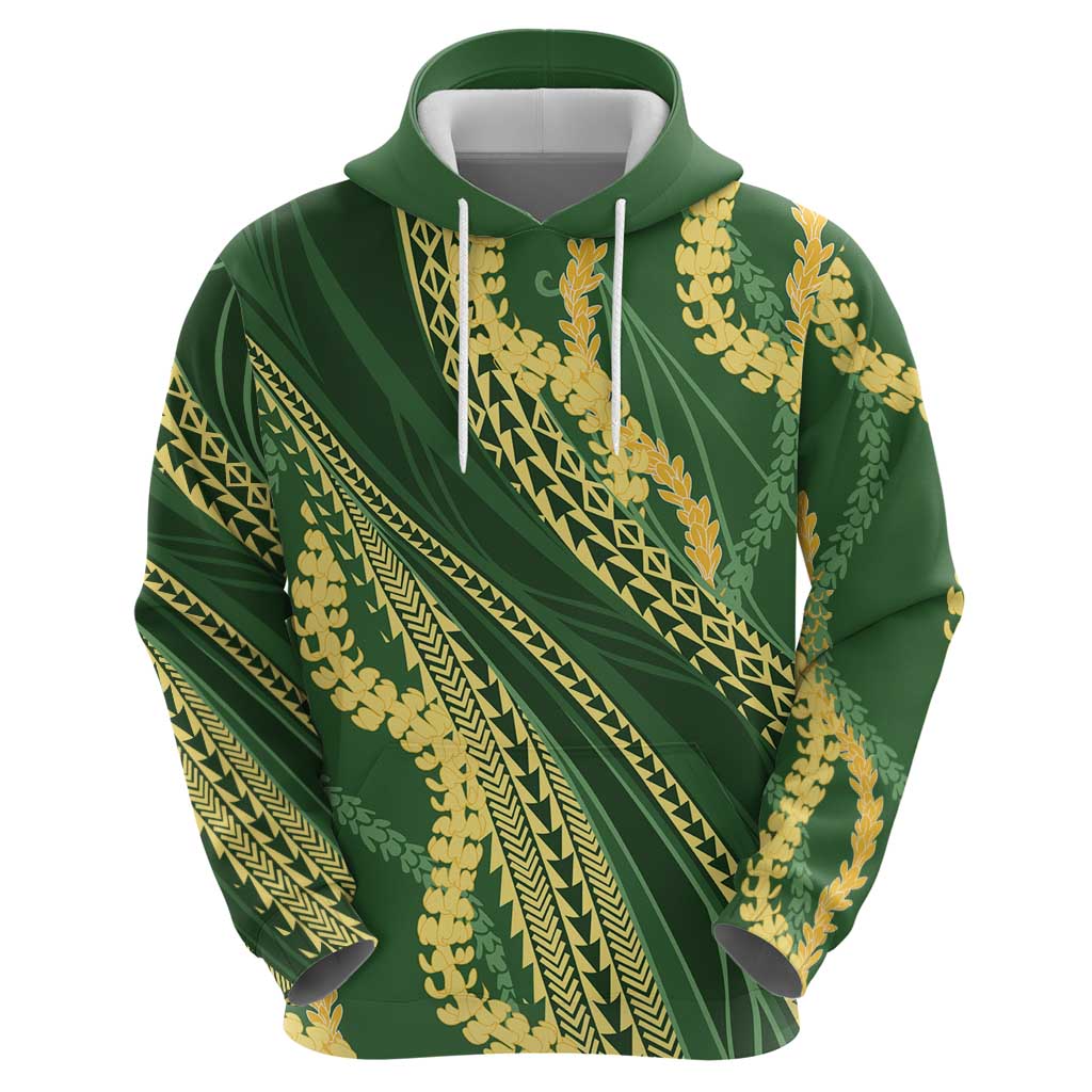 Polynesian Puakeniken Pikake Twisted Lei Hoodie Emerald - Polynesian Pride