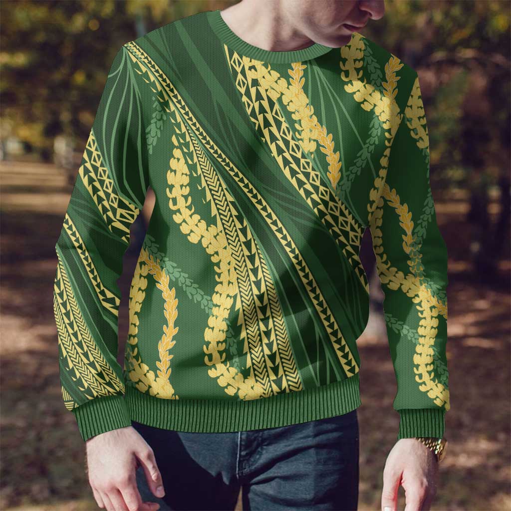 Polynesian Puakeniken Pikake Twisted Lei Ugly Christmas Sweater Emerald - Polynesian Pride