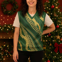 Polynesian Puakeniken Pikake Twisted Lei Christmas Knitted V-Neck Vest Emerald LT7 - Polynesian Pride