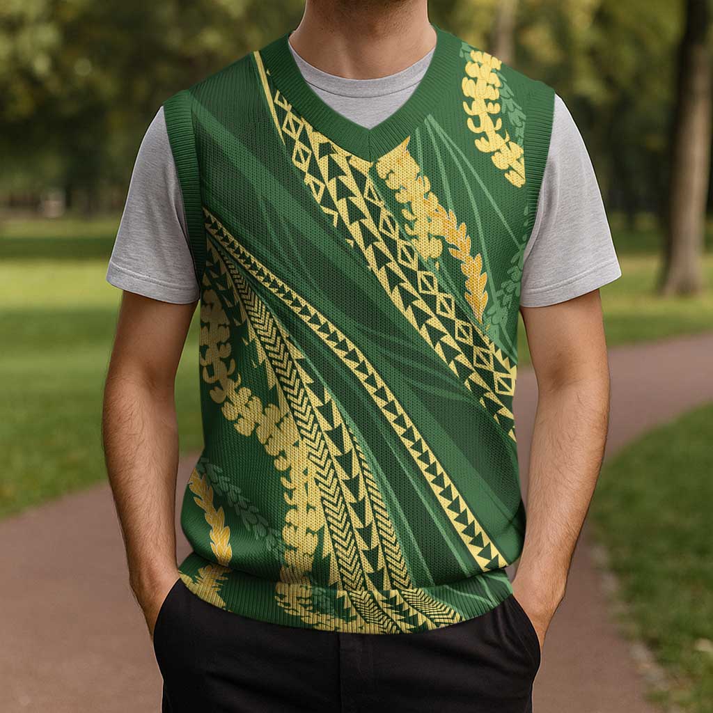 Polynesian Puakeniken Pikake Twisted Lei Christmas Knitted V-Neck Vest Emerald LT7 - Polynesian Pride