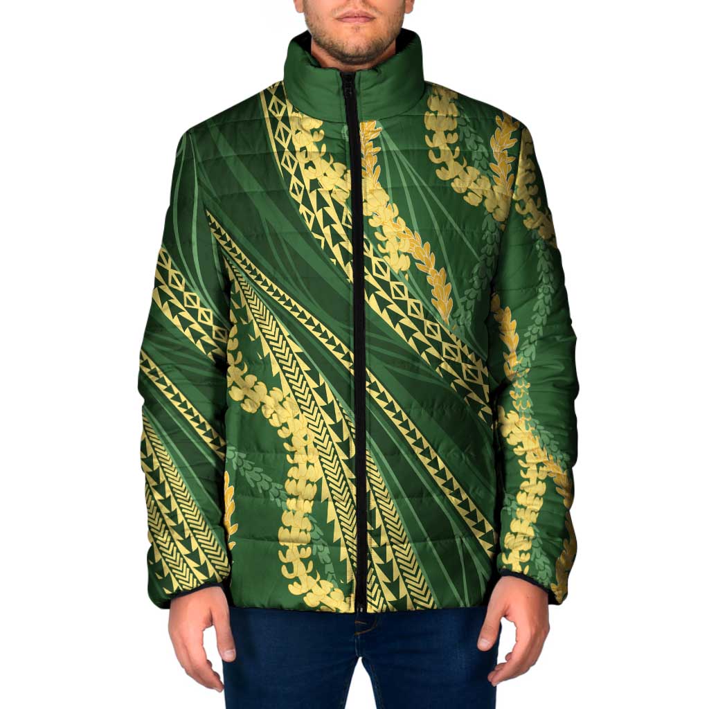Polynesian Puakeniken Pikake Twisted Lei Padded Jacket Emerald LT7 Men Emerald - Polynesian Pride