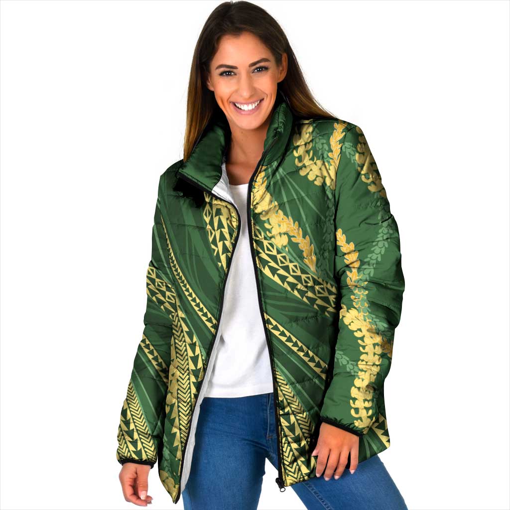 Polynesian Puakeniken Pikake Twisted Lei Padded Jacket Emerald LT7 Women Emerald - Polynesian Pride