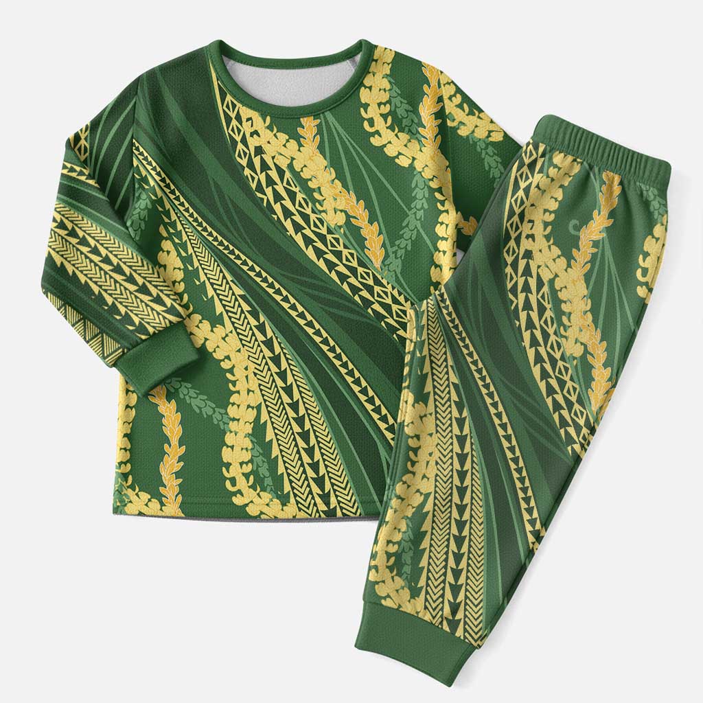 Polynesian Puakeniken Pikake Twisted Lei Christmas Pajama Set Emerald LT7 Men Emerald - Polynesian Pride