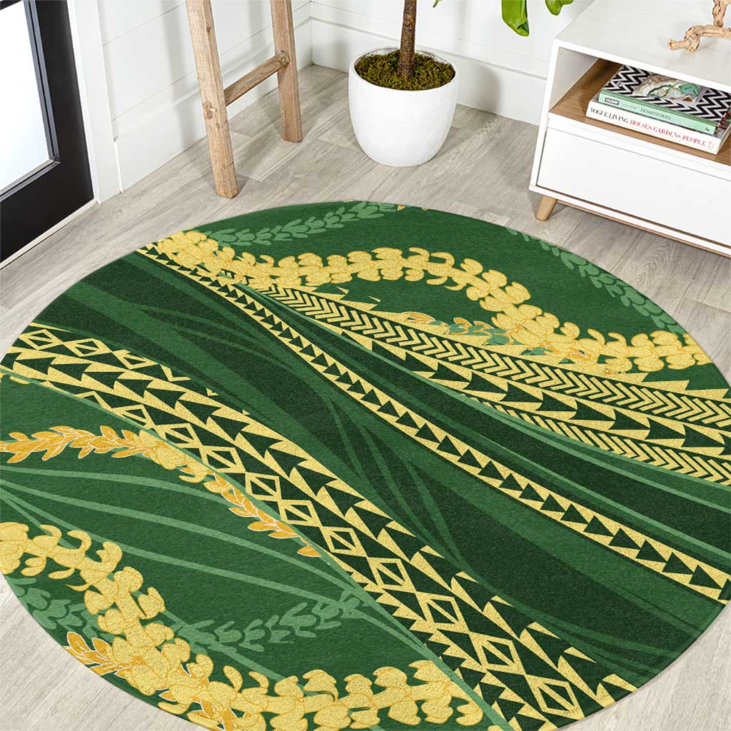 Polynesian Puakeniken Pikake Twisted Lei Round Carpet Emerald LT7 Emerald - Polynesian Pride