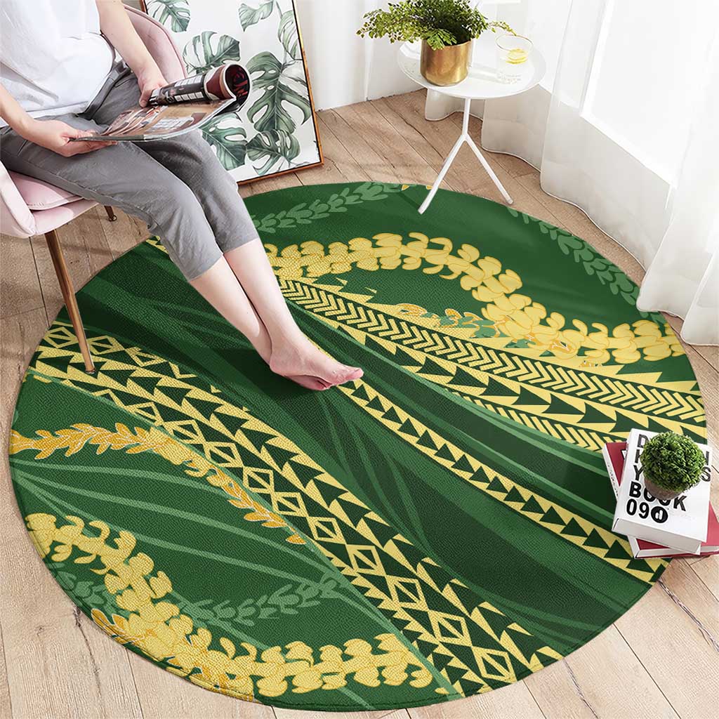 Polynesian Puakeniken Pikake Twisted Lei Round Carpet Emerald LT7 - Polynesian Pride