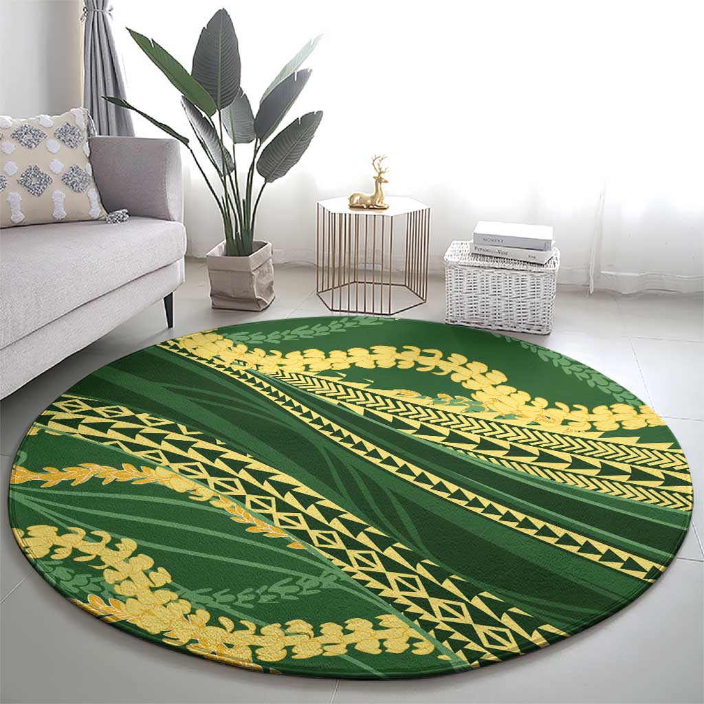 Polynesian Puakeniken Pikake Twisted Lei Round Carpet Emerald LT7 - Polynesian Pride