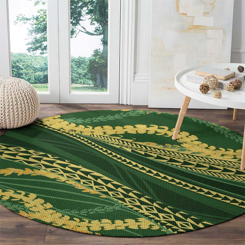 Polynesian Puakeniken Pikake Twisted Lei Round Carpet Emerald LT7 - Polynesian Pride