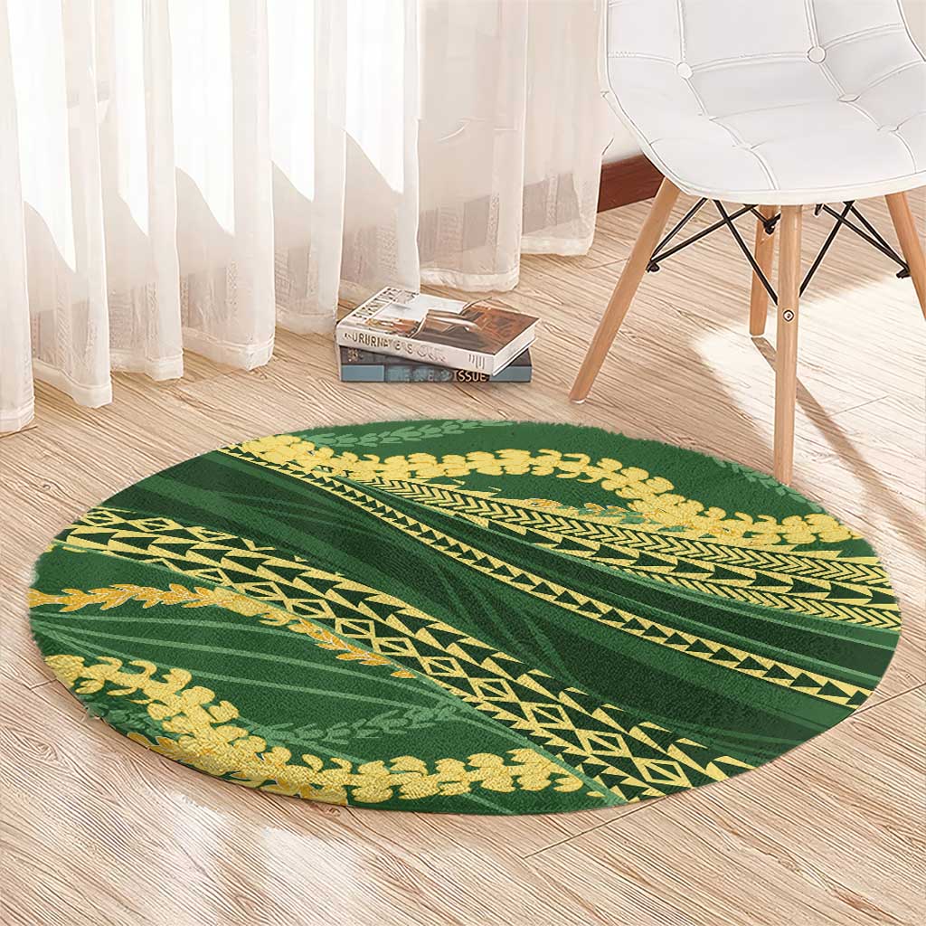 Polynesian Puakeniken Pikake Twisted Lei Round Carpet Emerald LT7 - Polynesian Pride