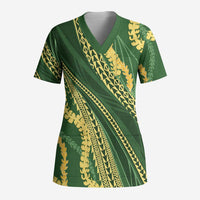 Polynesian Puakeniken Pikake Twisted Lei Scrub Top Emerald LT7 Adult Emerald - Polynesian Pride