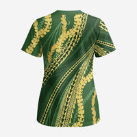 Polynesian Puakeniken Pikake Twisted Lei Scrub Top Emerald LT7 - Polynesian Pride