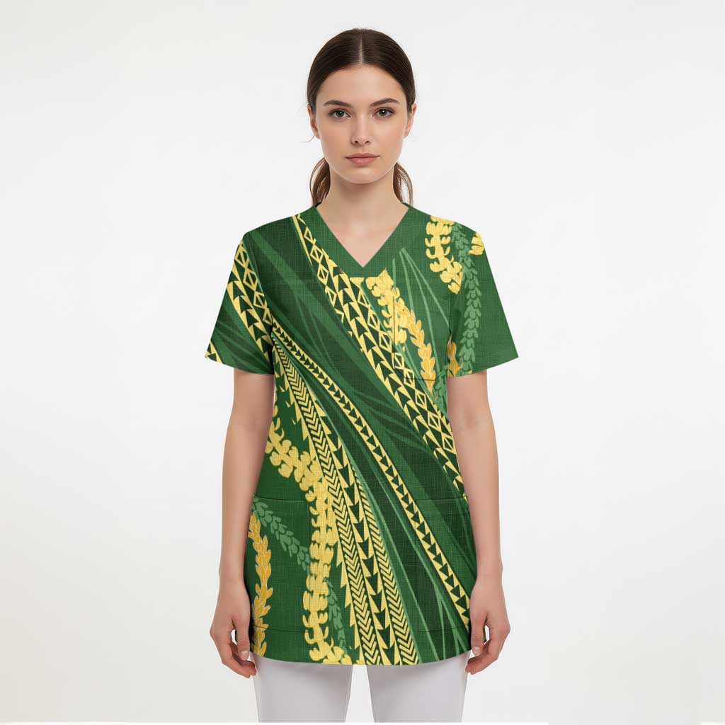 Polynesian Puakeniken Pikake Twisted Lei Scrub Top Emerald LT7 - Polynesian Pride