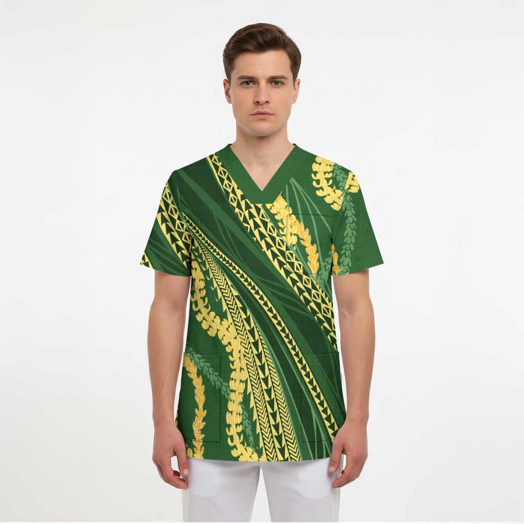 Polynesian Puakeniken Pikake Twisted Lei Scrub Top Emerald LT7 - Polynesian Pride