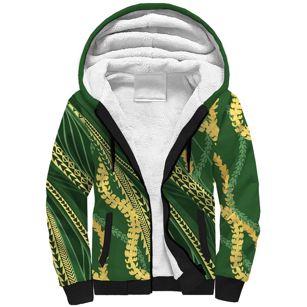 Polynesian Puakeniken Pikake Twisted Lei Sherpa Hoodie Emerald - Polynesian Pride