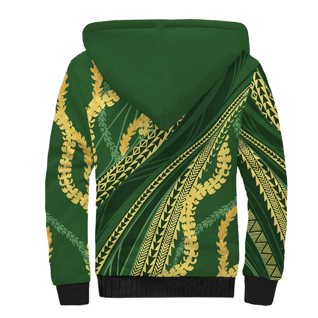 Polynesian Puakeniken Pikake Twisted Lei Sherpa Hoodie Emerald - Polynesian Pride