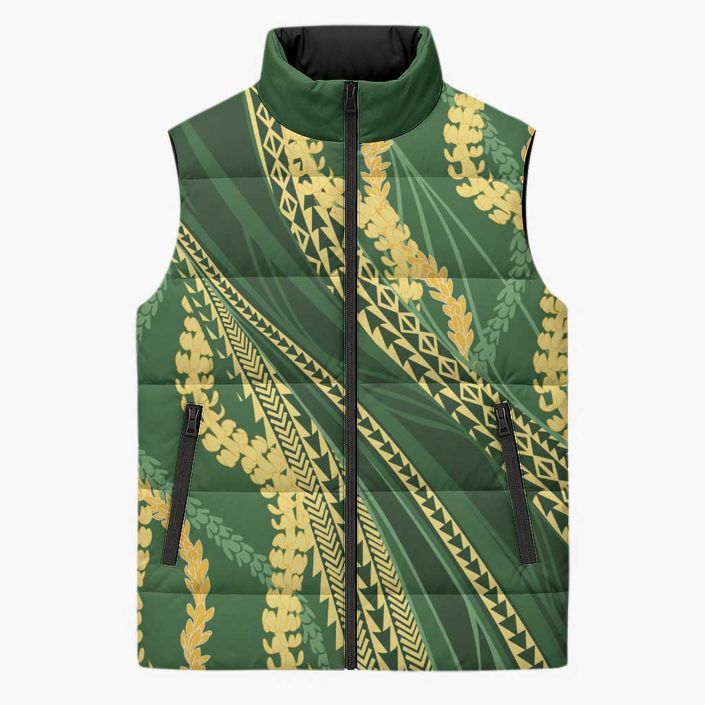 Polynesian Puakeniken Pikake Twisted Lei Sleeveless Puffer Jacket Emerald LT7 Unisex Emerald - Polynesian Pride