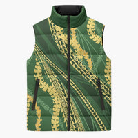 Polynesian Puakeniken Pikake Twisted Lei Sleeveless Puffer Jacket Emerald LT7 Unisex Emerald - Polynesian Pride