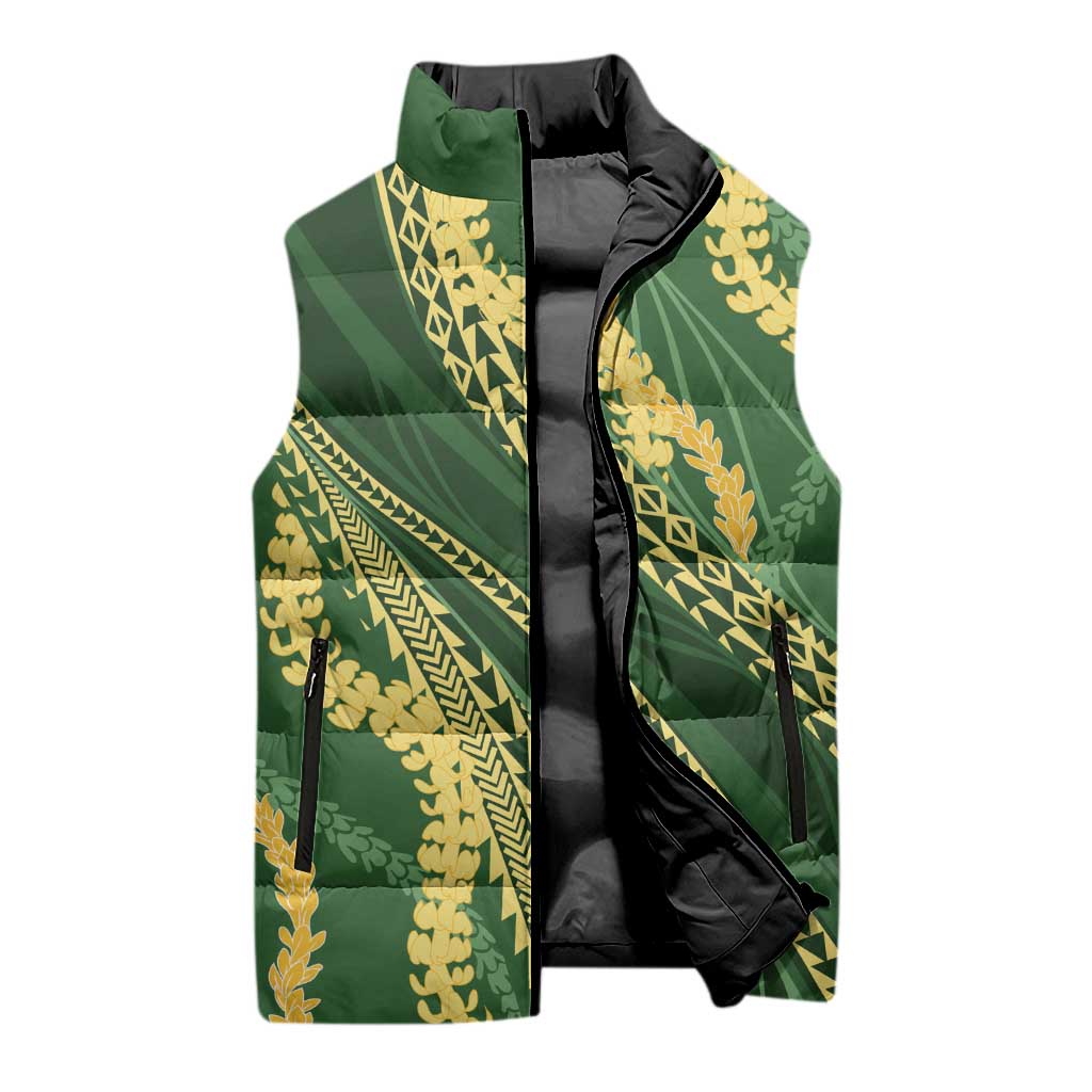 Polynesian Puakeniken Pikake Twisted Lei Sleeveless Puffer Jacket Emerald LT7 - Polynesian Pride