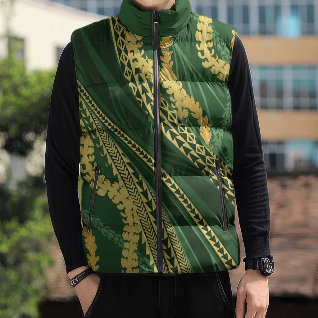 Polynesian Puakeniken Pikake Twisted Lei Sleeveless Puffer Jacket Emerald LT7 - Polynesian Pride