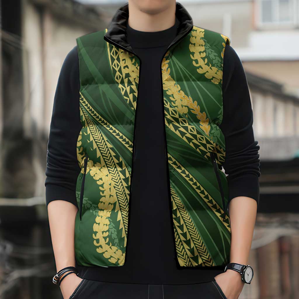 Polynesian Puakeniken Pikake Twisted Lei Sleeveless Puffer Jacket Emerald LT7 - Polynesian Pride