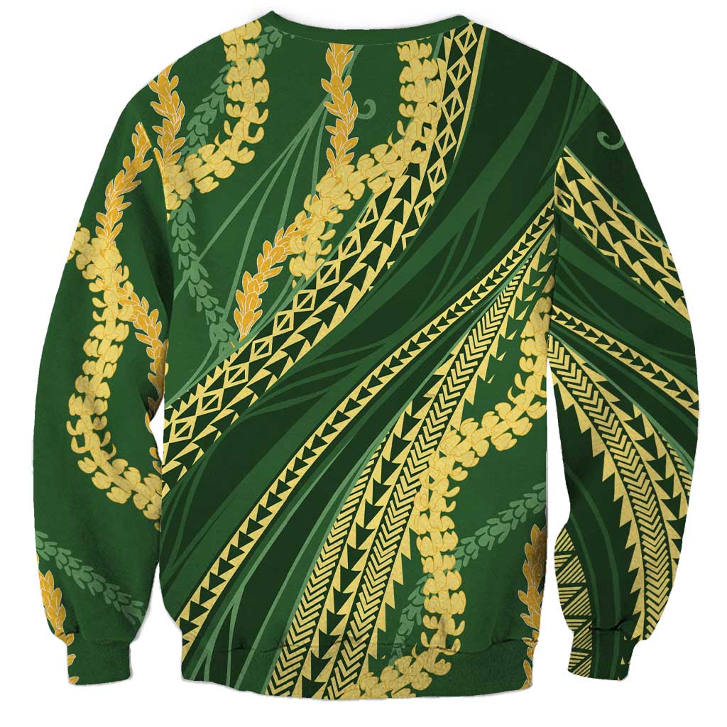 Polynesian Puakeniken Pikake Twisted Lei Sweatshirt Emerald LT7 - Polynesian Pride