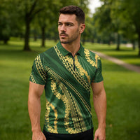 Polynesian Puakeniken Pikake Twisted Lei Zipper Polo Shirt Emerald LT7 - Polynesian Pride