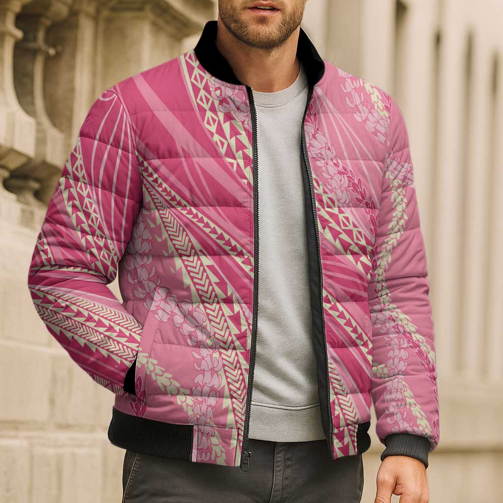 Polynesian Puakeniken Pikake Twisted Lei Bomber Puffer Jacket Rose Pink LT7 - Polynesian Pride