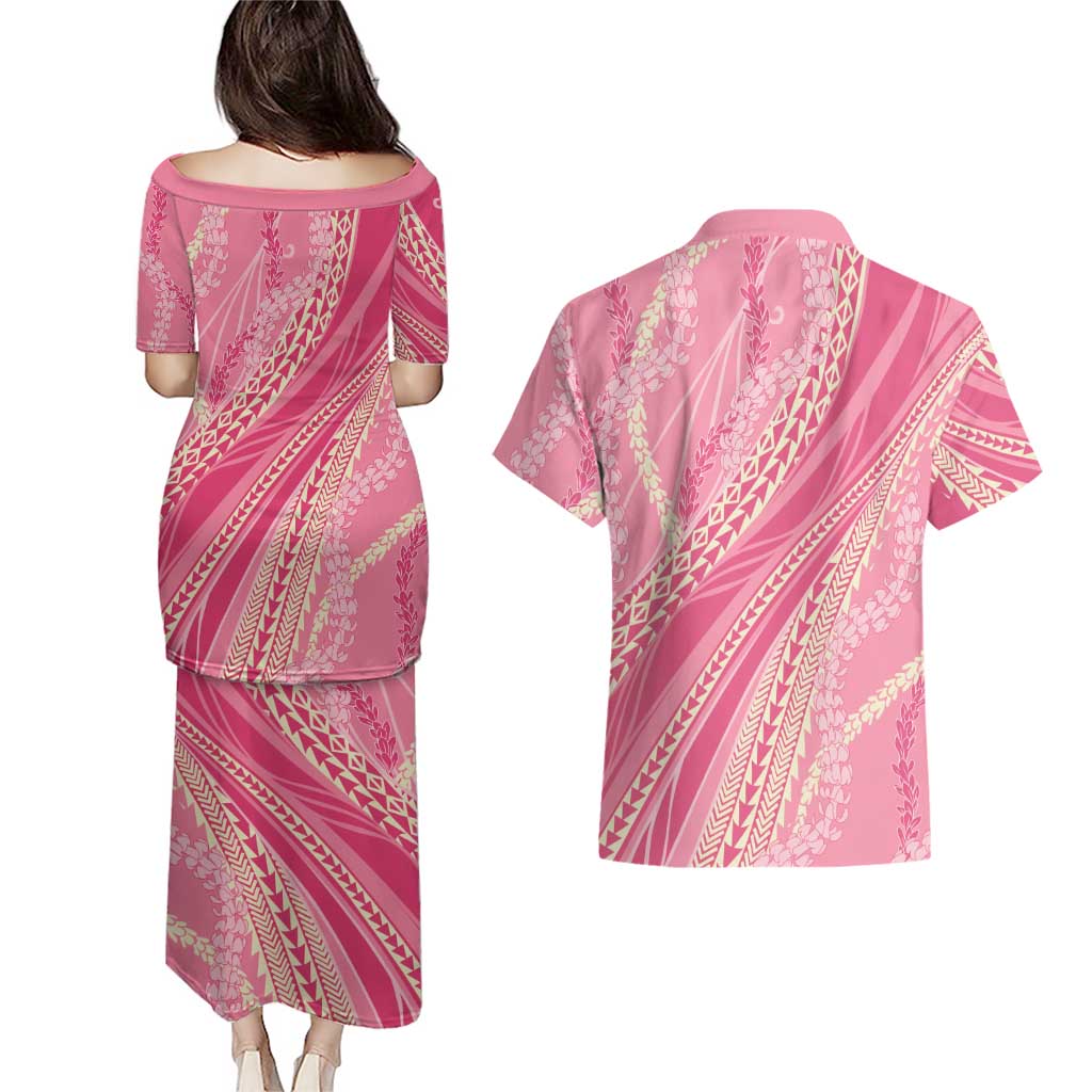 Polynesian Puakeniken Pikake Twisted Lei Couples Matching Puletasi and Hawaiian Shirt Rose Pink LT7 - Polynesian Pride