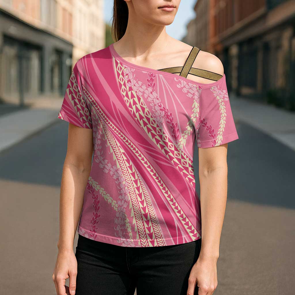 Polynesian Puakeniken Pikake Twisted Lei Cross Shoulder Shirt Rose Pink - Polynesian Pride