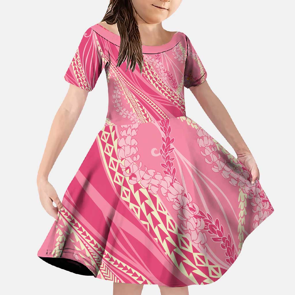 Polynesian Puakeniken Pikake Twisted Lei Family Matching Long Sleeve Bodycon Dress and Hawaiian Shirt Rose Pink - Polynesian Pride