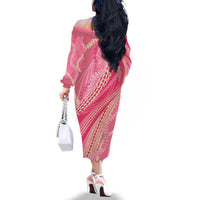 Polynesian Puakeniken Pikake Twisted Lei Family Matching Off The Shoulder Long Sleeve Dress and Hawaiian Shirt Rose Pink - Polynesian Pride